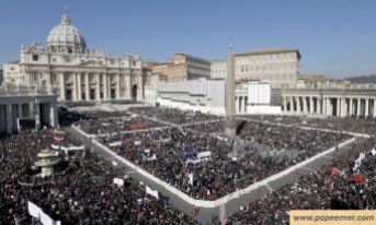 A general view of a packed Saint Peter's Square at the Vatican where Pope Benedict XVI holds his last general audience